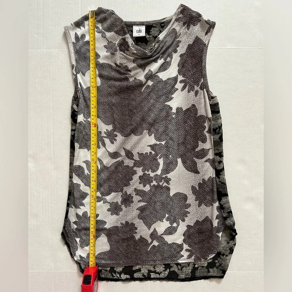 CAbi Top Gray White Floral Tango Drape Neck Sleeveless Small #3057 - Picture 5 of 11